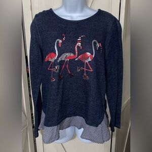 Adorable Crown & Ivy Winter/Christmas Flamingo Top